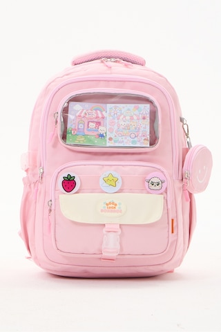 Kawaii 3'lü İlkokul Okul Çantası Seti Pembe Kız Çocuk Beslenme Çantalı Kalemlikli Pembe Gökkuşağı