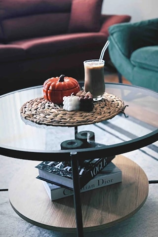 Nordic Orta Sehpa Temperli Cam 75 Cm Demonte Çizilmez Kırılmaz Metal Çerçeve Raflı Minimalist Sehpa - Atlantik Çam Atlantik Çam