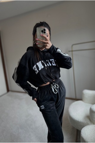 Moystore Ceelinnee Siyah Kadife Eşfman Takıım Siyah