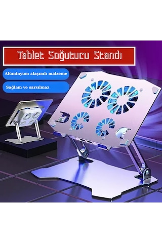 X16 Alüminyum Katlanabilir Laptop Soğutucu Stand 4 Fanlı Led Işıklı Ergonomik Tasarım Soğutucu Stand