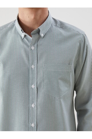 Lcwaıkıkı Classic Yeşil Regular Fit Uzun Kollu Çizgili Poplin Erkek Gömlek