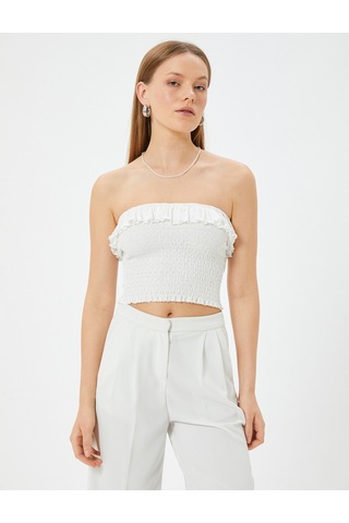 Koton Fırfırlı Crop Straplez Üst Gipe Detaylı Beyaz 4sak10649ek Beyaz
