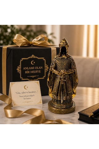 Prestij Güç Sembolü Tarihi Osmanlı Zırhlı Pelerinli Savaşçı Asker Biblo Anlamlı Hediye Gold 28 Cm Çok Renkli