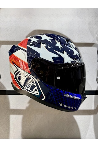 Skwal İ3 Us Flag Ledli Kapalı Kask Şeffaf Vizörlü Kask Mavi Beyaz