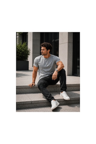 Luxıc Core Erkek Slim Fit Açık Gri Bisiklet Yaka Pamuk Penye Günlük Rahat Basic Tişört