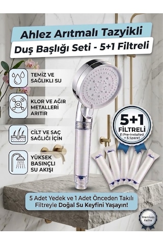 Filtreli Beyaz Duş Başlığı 5 Yedek Filtreli Su Arıtmalı, Klor Ve Kireç Önleyici, Yüksek Basınçlı