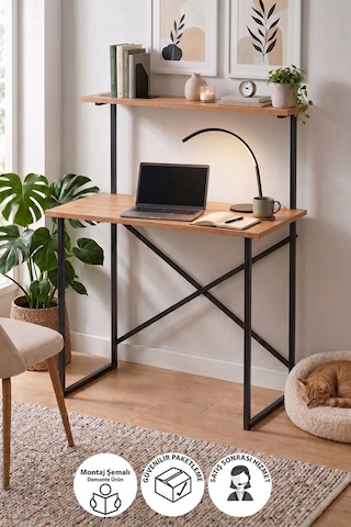 90x45 Cm Raflı Çalışma Masası Laptop Masası Çocuk Çalışma Masası Ders Masası Atay Çam