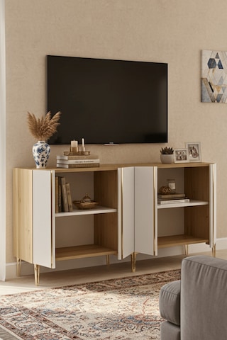 Ka1598dbg Anka150 Konsol, Kahve Köşesi, Tv Sehpası Ve Dolap Safirmeşe - Beyaz - Gold 150cm