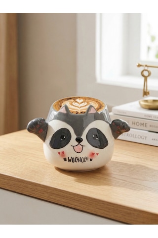 3d Hayvan Figürlü Seramik Kupa 400 Ml Gri