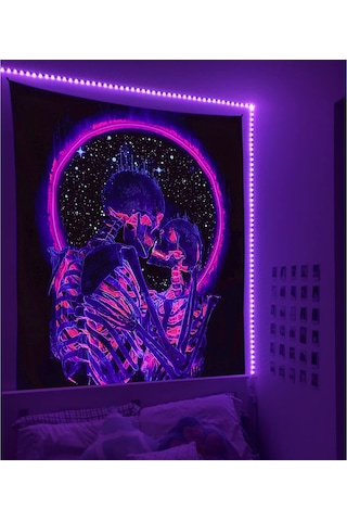 Geekyou Neon Kırmızı Dudaklı Aşık Kelle Desenli Işıklı Duvar Örtüsü - Salon Odası Dekorasyonu Için Parlak Polyester Tapestri Gösterildiği Gibi