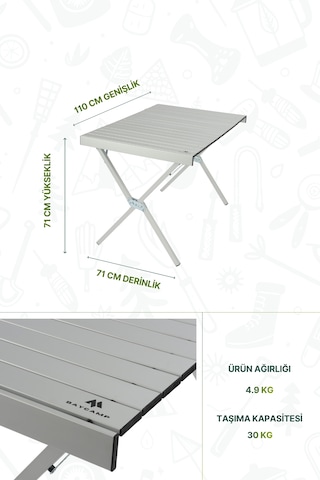 Baycamp Alüminyum Katlanır Ekstra Büyük Boy Kamp Masası Y:71xg:110xd:71 Cm Gri