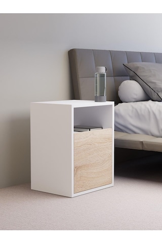 Detamob Kapaklı Raflı Komodin, %100 Mdf Sonoma/beyaz & Karbon Gri/sonoma Beyaz