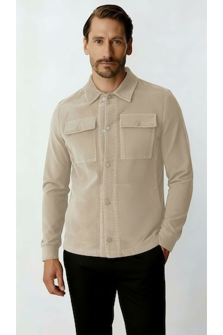 Ekru Kadife Erkek Mont Modern Hafif Mevsimlik Mont-25951
