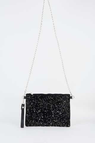 Vivaq Kadın Yıldız Gümüş Taşlı Süet Bilek Askılı Ve Zincir Askılı Portföy El Ve Clutch Çanta SİYAH
