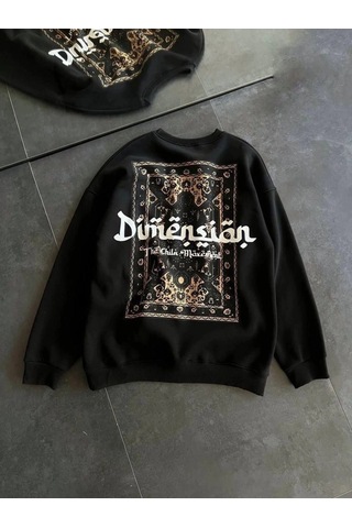Freedom Store Kadın 3 İplik Pamuklu Bisiklet Yaka Baskılı Sweatshirt - Siyah