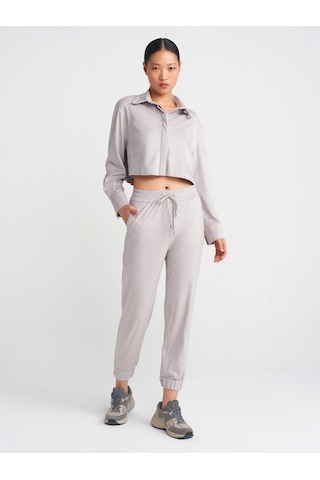 Dilvin 71594 Manşetli Jogger Süet Pantolon Gri