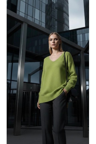V Yaka Oversize Triko Tunik Yeşil Yeşil