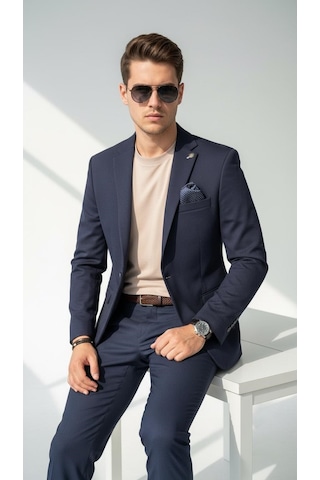 Erkek İtalyan Kesim Tek Düğmeli Blazer Ceket Klasik Ve Modern Şıklık Lacivert