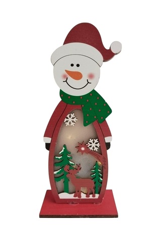 Yılbaşı Işıklı Ahşap Kardan Adam - Geyik Süs 20cm Diğer