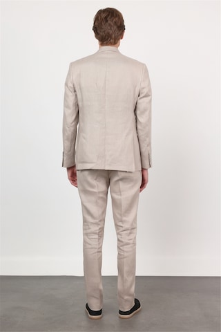 İmza Bej Mono Yaka Keten 6 Drop Slim Fit Yarım Astar %100 Keten Takım Elbise 1001260164 Koyu Bej