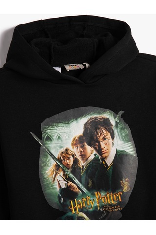 Koton Harry Potter Kapşonlu Sweatshirt Lisanslı Uzun Kollu Şardonlu Siyah 4wkg10484ak 4WKG10484AK999 Siyah