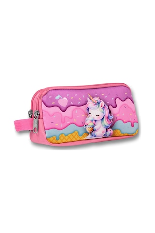 Ümit Çanta Mor Pembe Dondurma Yiyen Unicorn Desenli Kalem Çantası - Kız Çocuk - 5005 Mor - Pembe