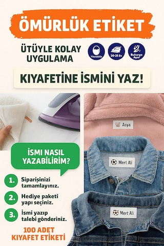 Kıyafet Etiketi - Okul Kıyafetlerine Kişiye Özel 30 Saniyede Kolay Uygulama Yıkamaya Dayanıklı Beyaz