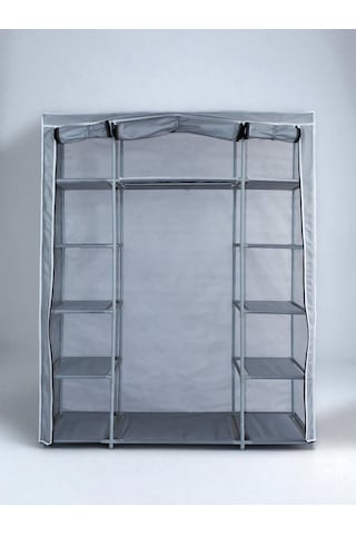 Bez Dolap Ruba Çift Yandan Raflı Portatif Gardırop Güçlendirilmiş Pvc Profil Gri Gri