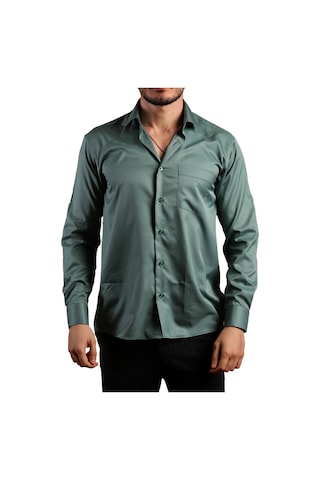 Haki Yeşil Büyük Beden Rahat Kesim Micro Kumaş Kol Düğmeli Regular Fit Erkek Gömlek - 190-19 001