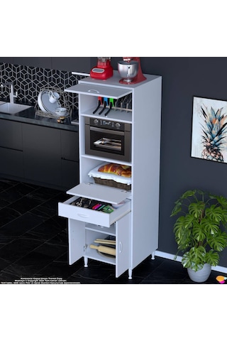 Modilayn Ennet: 60x194.6x48 Cm Fırın / Mikrodalga Dolabı 1 Çekmece, 4 Kapaklı. Mutfağınıza Yer Açın Beyaz
