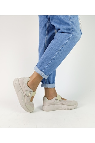 Gdt Ayakkabı Bej Renk Cırtlı Düz Taban Kadın Sneaker Bej Kadın Spor