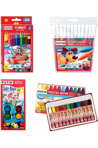 Fatih 12'li Boyama Seti Kuru, Sulu, Pastel, Keçeli