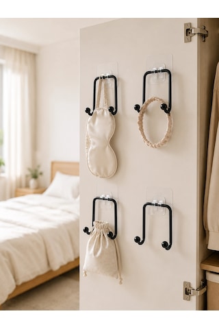 4'lü Yapışkanlı Askı Seti Mutfak Banyo Ve Ev İçin Duvar Askısı Renkli