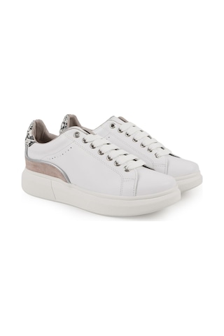 Mamma Mia Kadın Günlük Ayakkabı Hakiki Deri Kalın Platform Taban Yılan Desen Detaylı Bağcıklı Sneaker 26y-7765 Beyaz-vizon