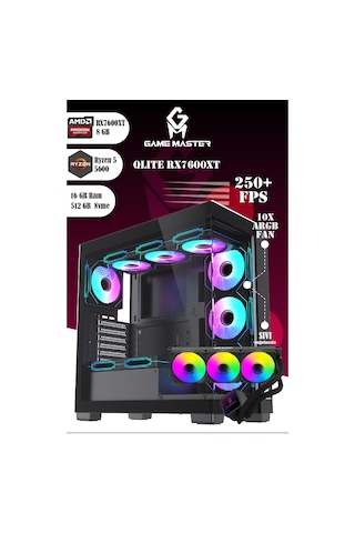 Gm Game Master Qlite R5-5600 16 GB 512 GB M.2 SSD RX7600XT Free Dos Masaüstü Oyuncu Bilgisayarı