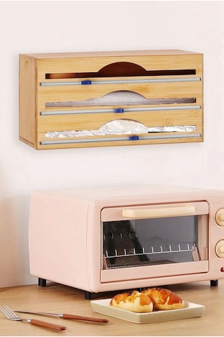 Morponi Bambu Streç Film Folyo Düzenleyici 3'lü Streç Folyo Kesici Dayanıklı Mutfak Malzemesi Kahverengi