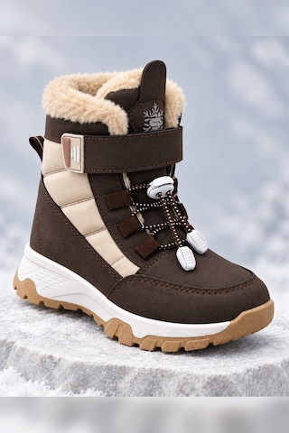Muggo Peak İçi Kürklü Cırtlı Ve Bağcıklı Unisex Çocuk Kar Botu Kahverengi