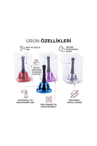 Parlak Renkli Metal Resepsiyon Çanı El Zili - Okul, Ofis, Masa Ve Etkinlik Çağrı Çanı 1 Adet