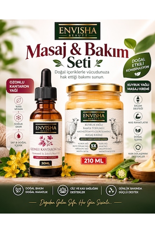 Masaj Bakım Seti Magnezyum Glukozaminli Kuyruk Yağlı Bamya Tohumlu Masaj Kremi 210 Ml + Ozonlu Kantaron Yağı 30 Ml