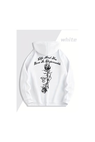 Nevermind Sevgili Çift Kombini 2 Li Gül Ve Yazı Baskılı Unisex Sweatshirt Beyaz