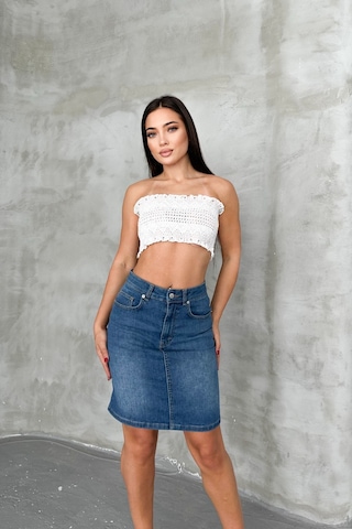 HLT Jeans Açık Mavi Kadın Regular Fit Yüksek Bel Orta Boy Denim Kot Etek Alice-4003 Açık Mavi