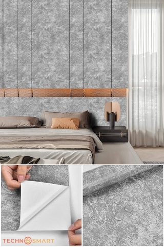 TechnoSmart 60x500cm Gri Desenli Kendinden Yapışkanlı Duvar Kağıdı Mutfak Dolap Kaplama Dekorasyon