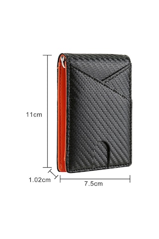 Folinda Siyah Karbon Fiber Rfıd Kredi Kart Çantası - 2021 Yaz Yeni Model Para Klipsi, İş Stili, Güvenli Kart Saklama, Kutulu Siyah