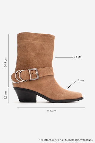 Luvishoes Velmor Toprak Süet Hakiki Deri Tokalı Kadın Western Bot Toprak