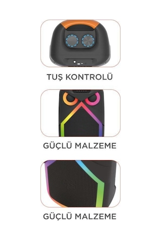 Bluetooth Hoparlör Baykuş Görünümlü 50w Rgb Led Işıklı Kablosuz Mikrofonlu Taşınabilir Karaoke Speaker