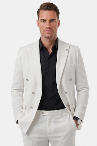Deep Sea Deepsea Erkek Beyaz Slim Fit Kruvaze Takım Elbise Likralı Çizgili Dokulu Metal Düğmeli 2600820