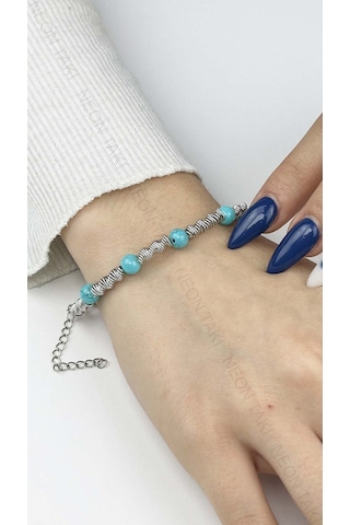 Bileklik 360, Mavi Topçuklu Bileklik, Gümüş Renk Gümüş