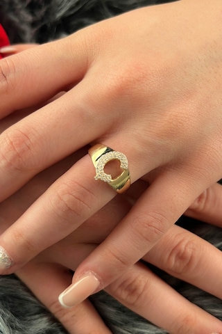 Fiyonk Kuyumculuk 14 Ayar Altın Taşlı Ç Harfli Yüzük 001