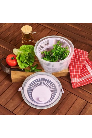 Pratik Salata Kurutucu Çevirmeli Sebze & Marul Kurutma Kabı, 4,5 L Manuel Dönerli Yıkama Ve Kurutma Leğeni, Suy Çok Renkli