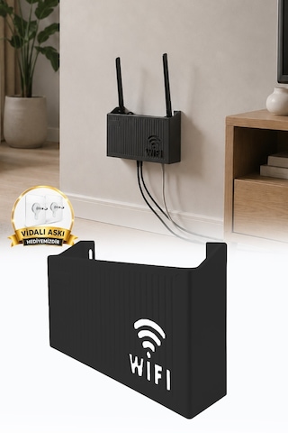Duvara Asılabilir Wifi Vidalı Askı Yapışkanlı Modem Kutusu WiFi Router Rafı 25x15x6cm